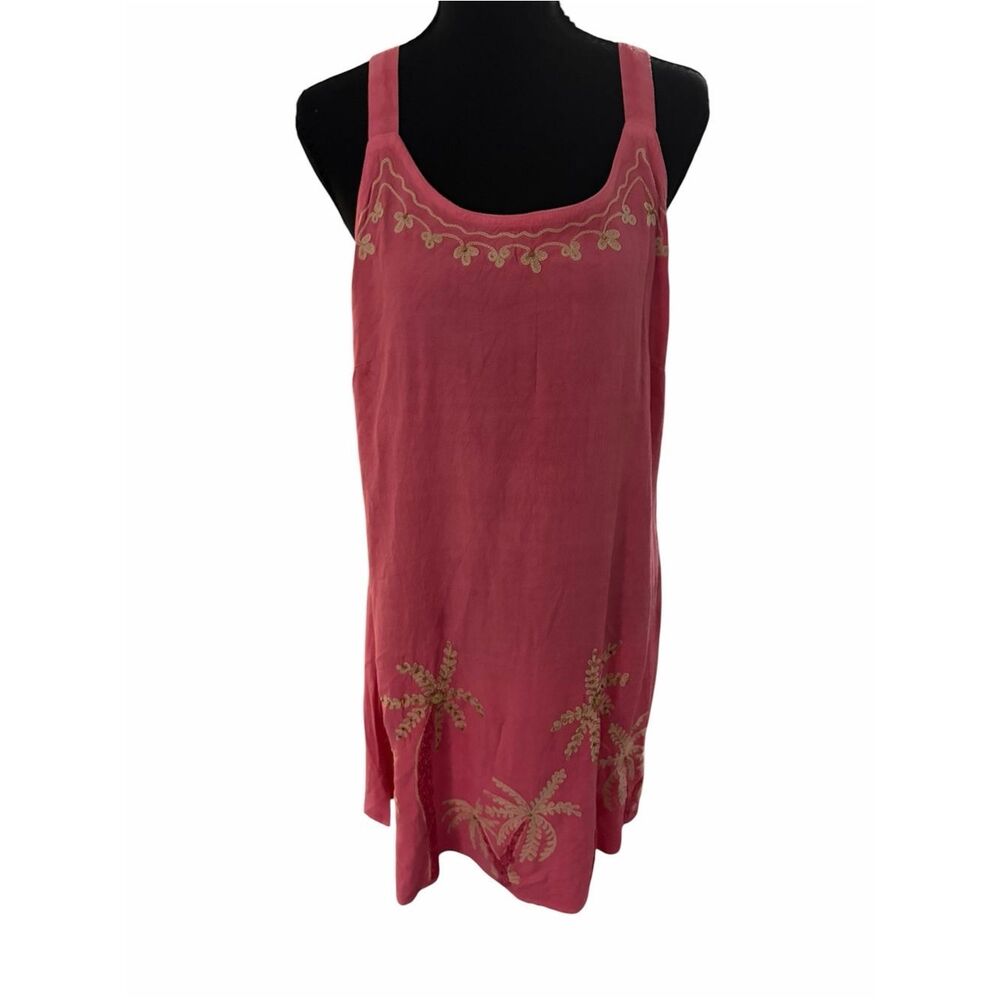 raya sun Pink Tank Top with Cream Floral Embroidery